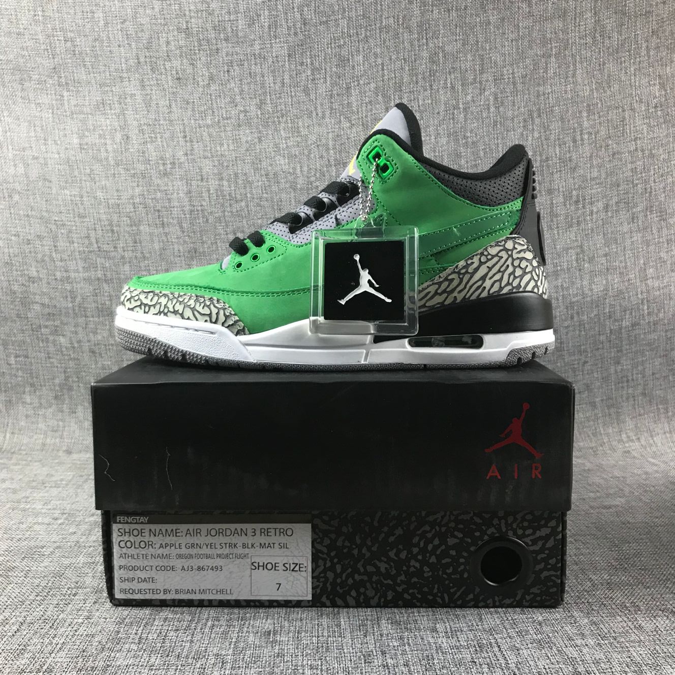 Air Jordan 3 Hand Engage Green Black Grey Air Logo Shoes - Click Image to Close
